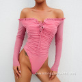 Wholesale UK Knitted Sexy Off-shoulder Women Bodysuit Top